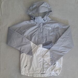The North Face HyVent Hooded Rain Jacket Gray White Womens Small Waterproof